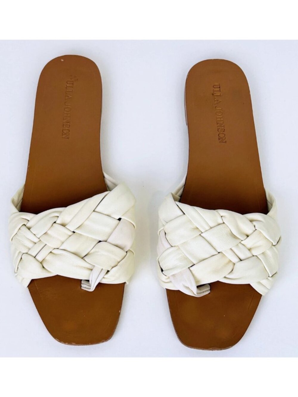 Ulla Johnson Anders Woven Braided Flat Sandals Ivory Cream Leather Shoes 38 7.5